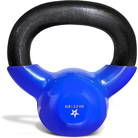 5-Lbs. Yes4All Vinyl Coated Cast Iron Fitness Kettlebell (Dark Blue)