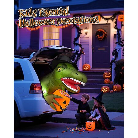 Minetom 3.44' Trunk or Treat Inflatable T-Rex Decoration w/ 4 LEDs (Green)
