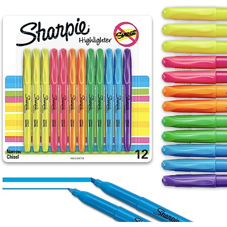 12-Ct Sharpie Pocket Style Chisel Tip Quick Dry Highlighters (Assorted Colors) $5 w/ S&S