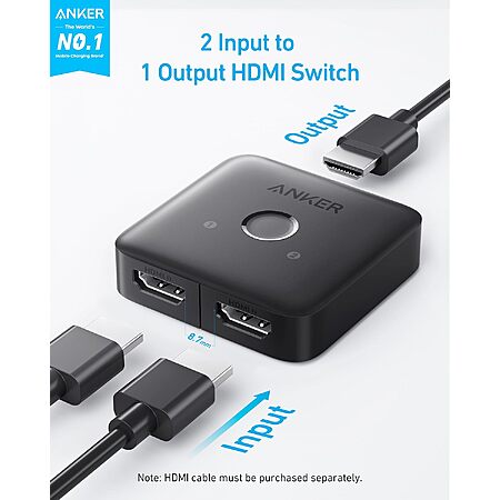 Anker 2-In-1 4K/60Hz HDMI Monitor Switch (Black)