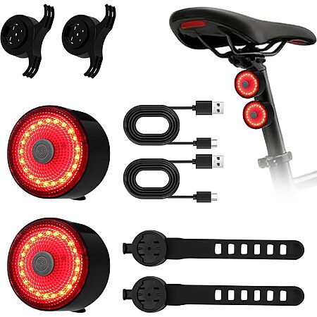2-Pk Tommax USB-C Rechargeable LED Rear Bike Tail Light w/ 5 Modes/10H Runtime