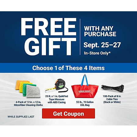 Harbor Freight In-Stores Only: Microfiber Cloth, Tape Measure, Cable Ties & More Free w/ Any Purchase (Valid thru 9/27)
