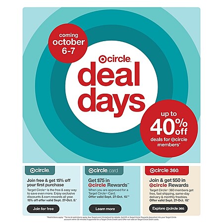 **For 9/27** Limited-time New Member Target Offers: Apply for Target Circle Card & Get $75 in Target Circle Rewards, Join Target Circle & Get 15% Off Your First Purchase & More