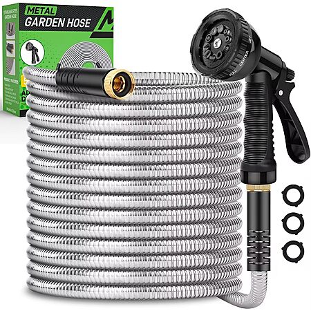 Prime Members: 50' Kebose Stainless Steel Garden Hose w/ Multi-Function Nozzle $17.10 + Free S&H