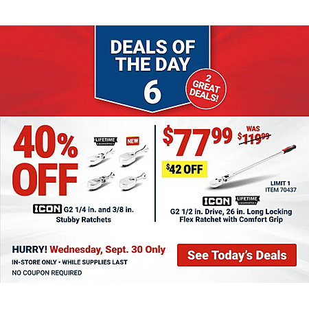 Harbor Freight In-Stores Only: Icon G2 Stubby Ratchet Drives (1/4
