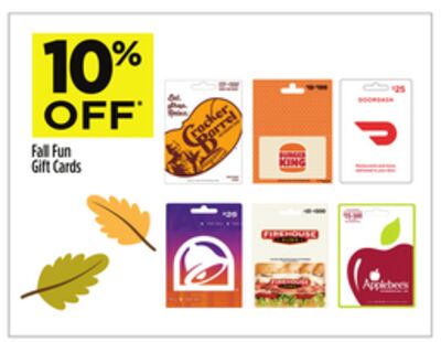Dollar General Stores: Fall Fun Gift Cards: DoorDash, Taco Bell, Firehouse Subs 10% Off & More (Valid thru 10/10)