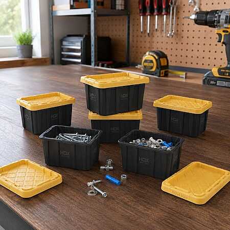 HDX 0.75-Qt Nano Tough Stackable Compact Tote (Black/Yellow) 10 for $10 + Free S&H