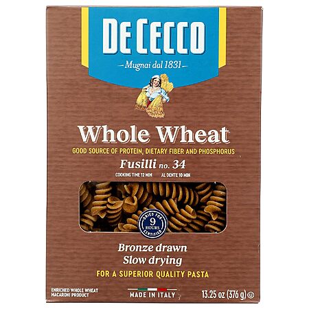 13.25oz. De Cecco Fusilli Whole Wheat Pasta $2.10 w/ S&S