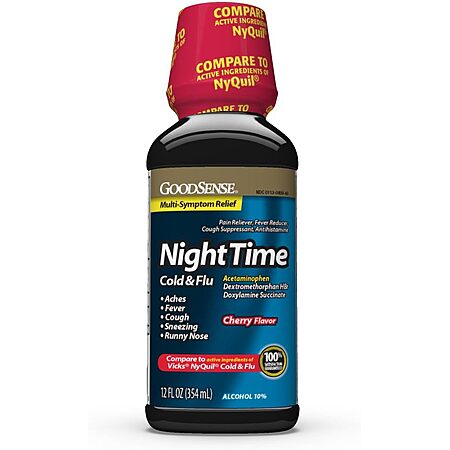 Prime Members: 12oz. GoodSense Nighttime Cold & Flu Liquid Medication (Cherry) $1.90 w/ S&S + Free S&H