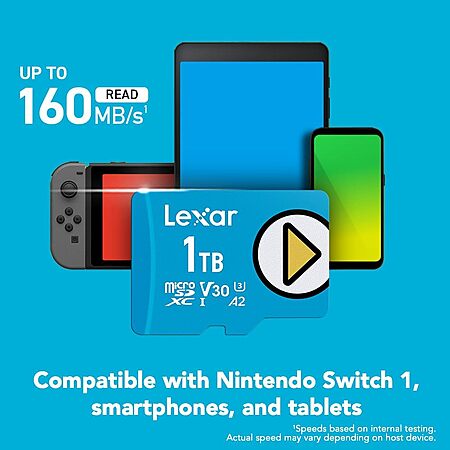 Prime Members: 1TB Lexar Play Blue 160MB/s V30 UHS-1 A2 microSD Card $127.50 + Free S&H