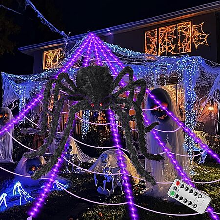 Ecohdt 16.4' LED Halloween Spider Web w/ 48" Giant Spider Decoration $19.80