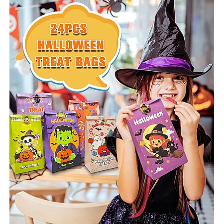 24-Pk HSHFAMIIY Kids Party Favor Treat Bags w/ Stickers (Halloween or Christmas) $3.50