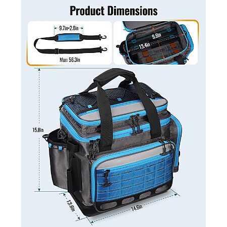 Kexmo Fishing Saltwater Tackle Box Bag w/ Padded Shoulder Straps (Blue/Yellow) $31 + Free S&H
