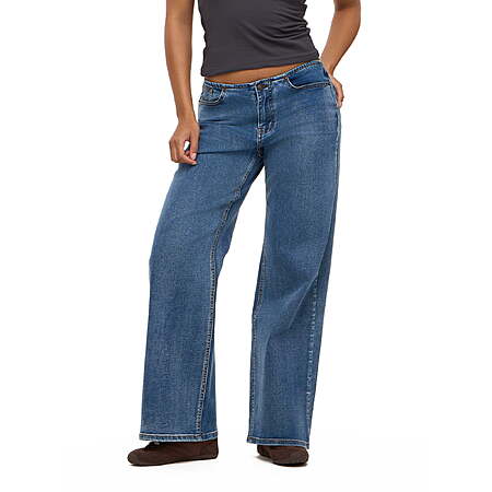 Women's Forever 21 Mid Rise No Waist Wide Leg Stretch Denim Pants (Blue) $13.55 + Free S&H on $35+