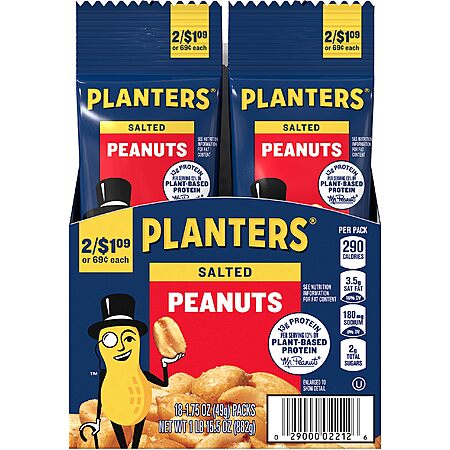 [S&S] $6.18: Planters Salted Peanuts, Plant Based Protein Snacks, 1.75 Oz (18 Ct)