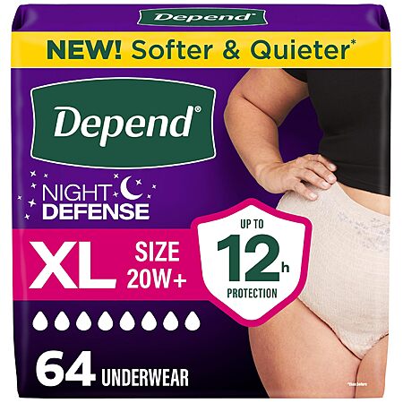 $45.73: Depend Night Defense Adult Diapers for Women, XL (64 Count)