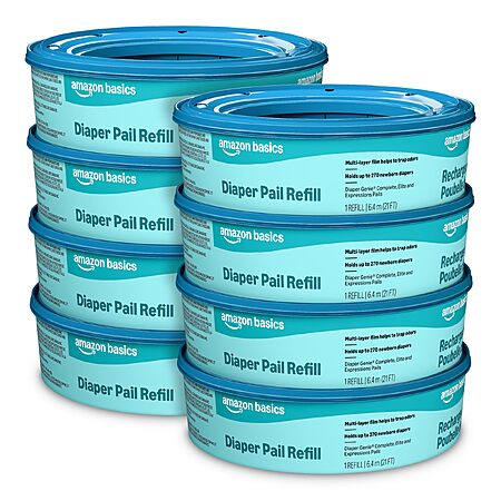 [S&S] $22.98: Amazon Basics Diaper Pail Refills for Genie Pails, Unscented, 2160 Count (8 Packs of 270)
