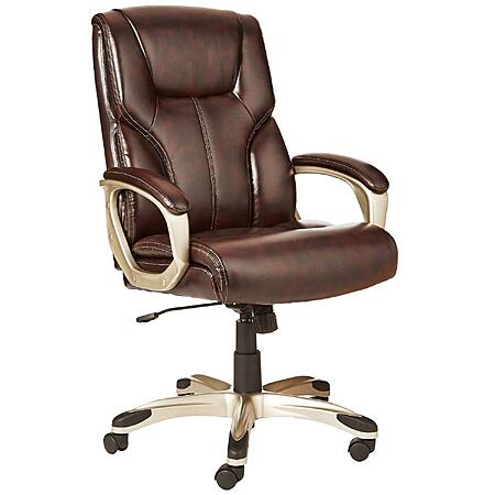 $115.49: Amazon Basics Executive High Back Office Chair, Brown/Gold