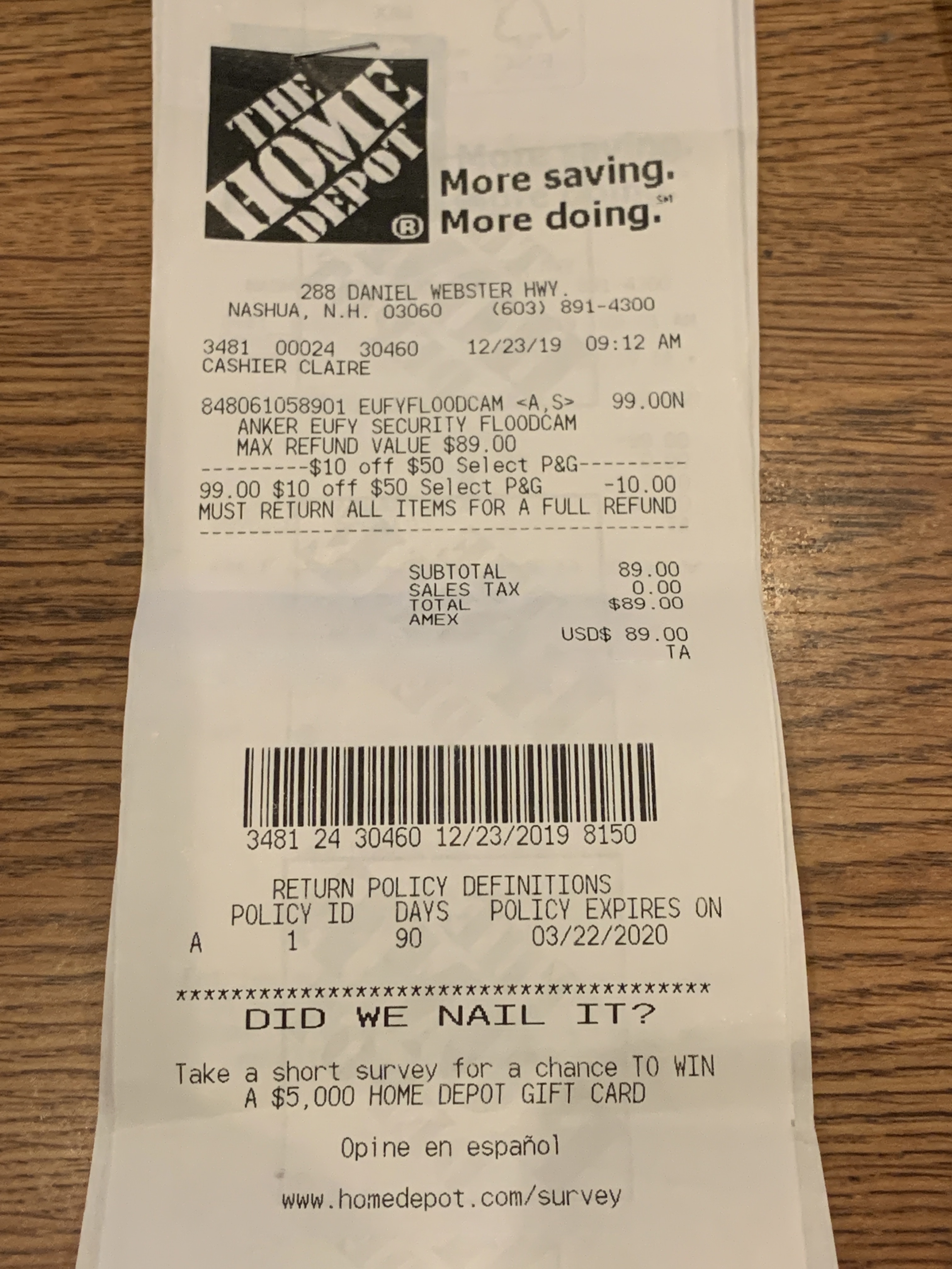Eufy Floodlight Cam, $89 at Home Depot, in store only...YMMV