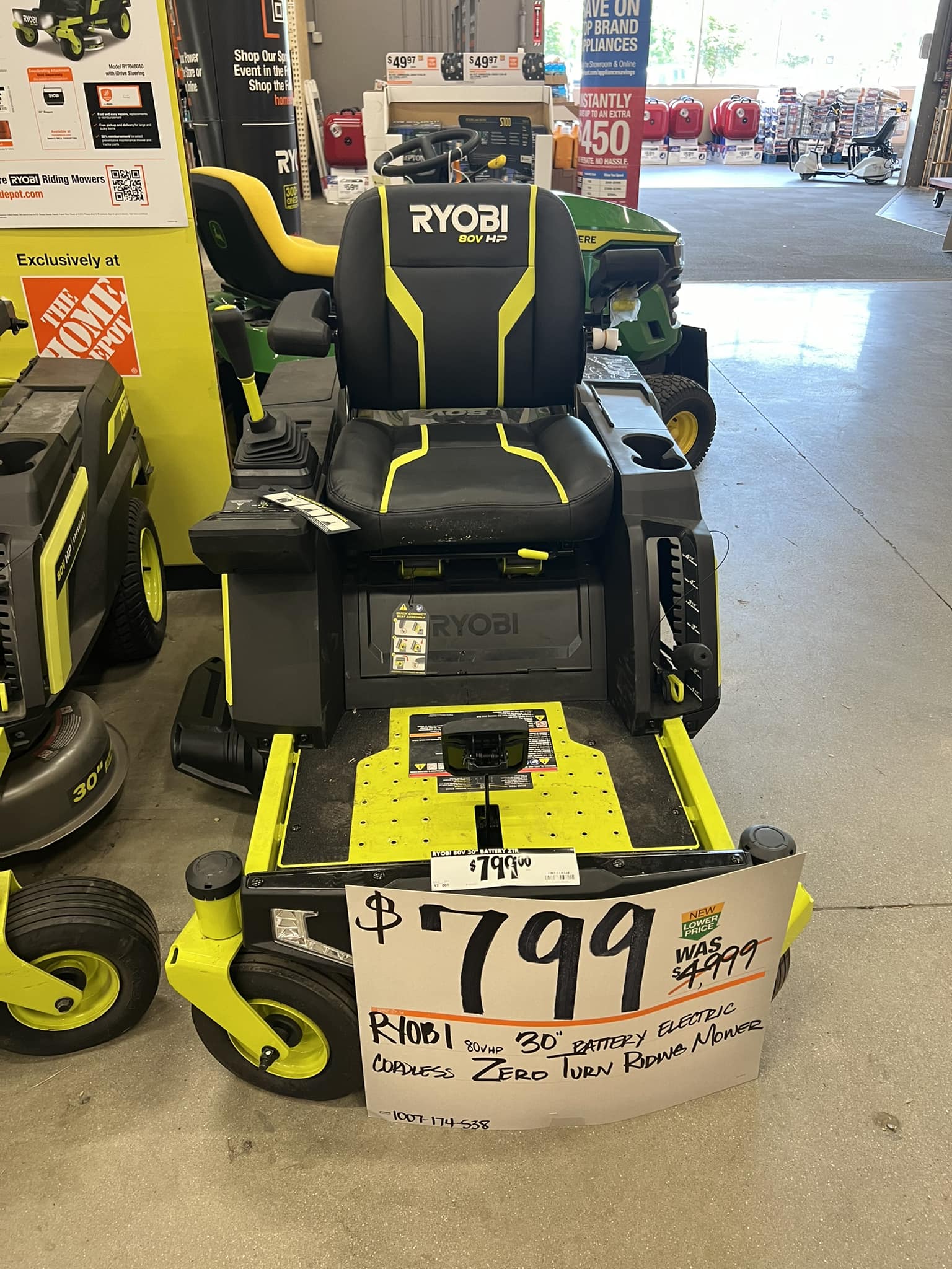 80V HP Brushless 30 in. Battery Electric Cordless Zero Turn Riding Mower CLEARANCE 799 YMMV In Store