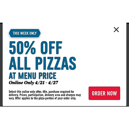 Domino's Pizza: 50% OFF Any Pizza at Menu Price, Valid 4/21 - 4/27/25 for Online Purchase Only