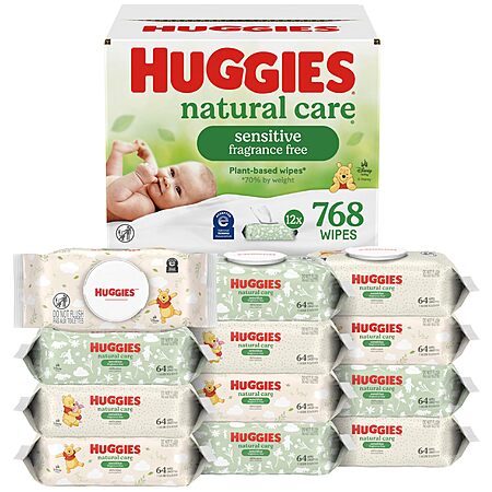 Select Accts: 12-pk 64-ct Huggies Natural Care Sensitive Baby Wipes $13 w/ S&S