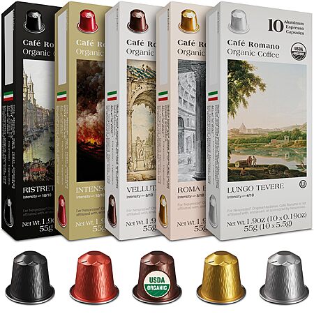Organic USDA Café Romano Coffee Aluminum Espresso Pods For Nespresso Original Machine 100 Pack Italian Espresso Coffee (Variety pack)