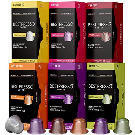 Bestpresso Coffee Pods For Nespresso Original Machines, Variety Pack 120