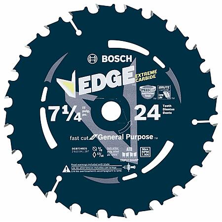 Bosch 7-1/4-in 24 -Tooth Rough Finish Tungsten carbide-tipped steel Circular saw blade $5.42 @lowes