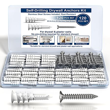Ironkoi 8x1-1/4" Self-Drilling Drywall Anchors and Screws Kit (120-Pieces) $4.99 AC @amazon
