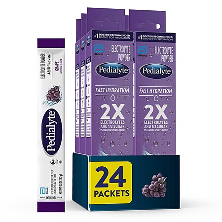 Pedialyte Fast Hydration Electrolyte Powder Packets, Grape, Hydration Drink, 24 Single-Serving Powder Packets for $9.49