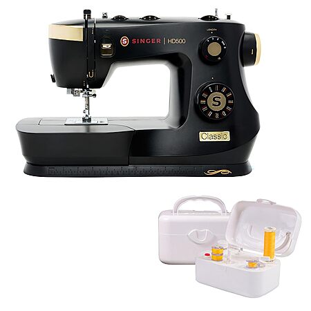 SINGER HD500 Classic Gold Mechanical Heavy Duty Sewing Machine - Metal frame with 110 Stitch Applications + SINGER | Bobbin Winder for Sewing Machines - for $283