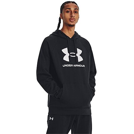 Under Armour Men's Rival Fleece Logo Hoodie, (001) Black / / White, for $22