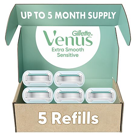 S&S Gillette Venus Extra Smooth Women’s Razor Refills 5 Count, 5-Bladed Razor Cartridges for a Long-Lasting Shave, for $18.52