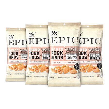 EPIC Pink Himalayan Salt Pork Rinds, Keto, 4Ct Box 2.5oz bags (Pack of 4)