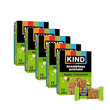 S&S KIND Breakfast Protein Bars, Apple Cinnamon, 8g Protein, Gluten Free, 30 ct