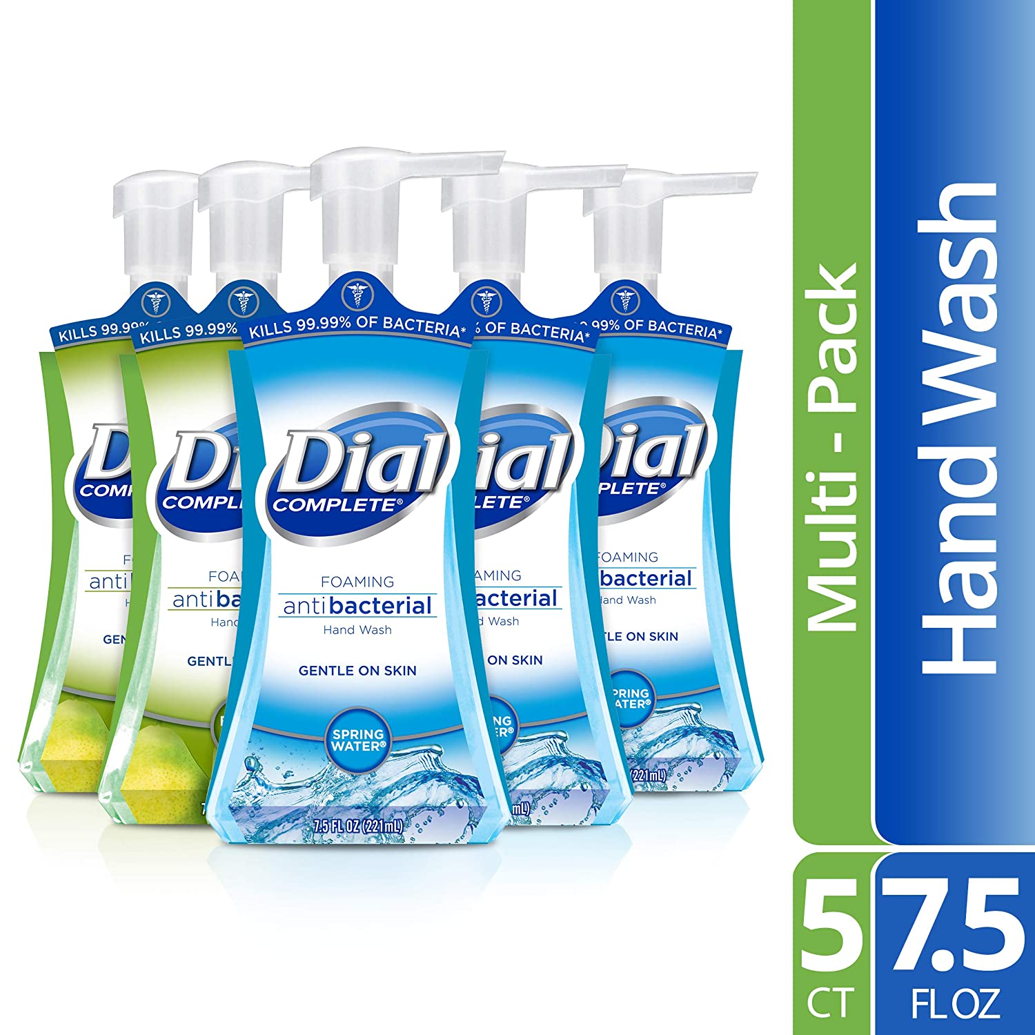 Dial Complete Antibacterial Foaming Hand Soap, 2-Scent Variety Pack, Spring Water/Fresh Pear, 7.5 Fluid Ounces Each (Pack of 5) for $12.49