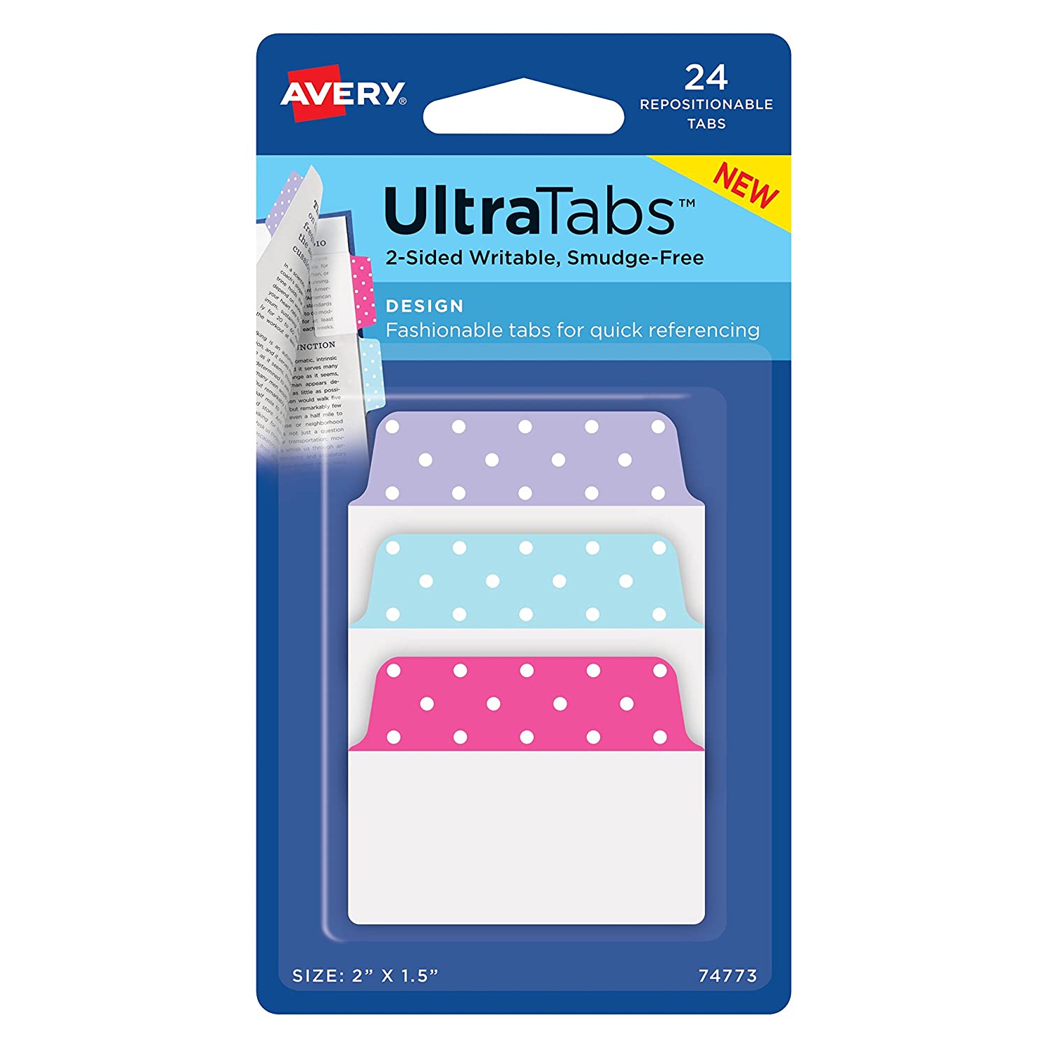Avery Multiuse Design Ultra Tabs, 2" x 1.5",  2-Side Writable, Pastel Dots, 24 Repositionable Tabs for $2.88 @ Amazon