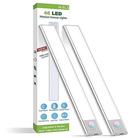 2-Pk 9.5" BLS Rechargeable Magnetic Motion Sensor Under Cabinet Light (Cool White) $10