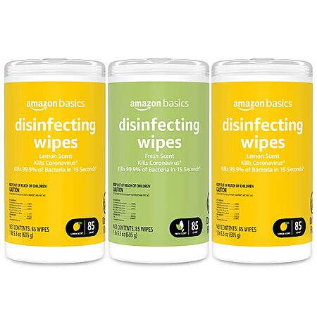 3-Pack 85-Count Amazon Basics Disinfecting Wipes (Lemon Scent & Fresh Scent) $9 w/ S&S + Free Shipping w/ Prime or on $35+