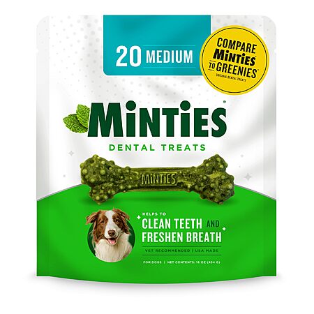 Prime Members: 20-Pack Minties Dental Dog Treats (Medium) $5.75 w/ S&S + Free Shipping