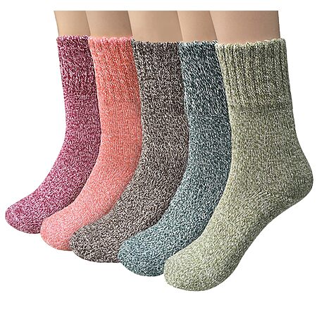 5-Pack YSense Women's Wool Socks (Brown Pink Purple Blue Green Green ...