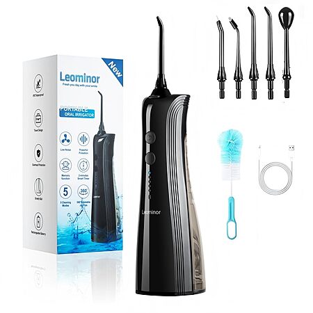 Leominor 230ml Cordless Rechargeable Water Dental Flosser (Black) $6.89 + Free Shipping w/ Prime or on $35+