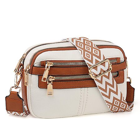 TANTOMI Women's Crossbody Bags w/ 6-Pockets (White/Light Brown) $7.50 