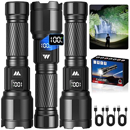 Prime Members Offered Discounted WdtPro Rechargeable Flashlight 3-Pack with Zoom and LCD Display