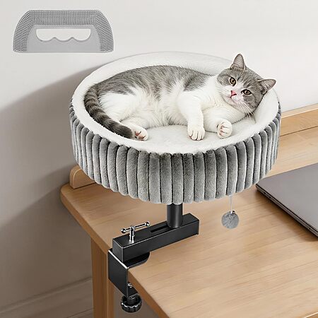 TNELTUEB 360° Rotating Clamp-On Cat Desk Bed
