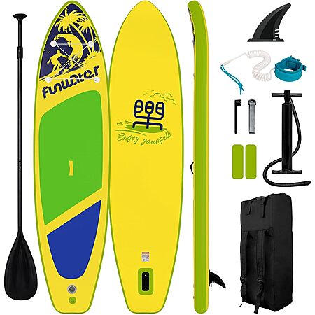 FunWater Inflatable Stand Up Paddle Board w/ Accessories (Yellow/Green ...
