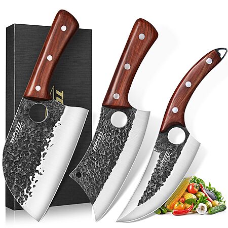 3-Piece Topfeel Butcher Knife Set w/ 7" Serbian Chef Knife, 7" Butcher Meat Cleaver & 6.5" Viking Knife $22.79 + Free Shipping w/ Prime or on $35+