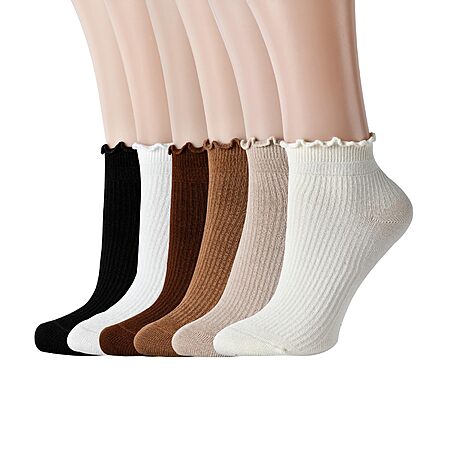 6-Pairs FYC Womens Ruffle Ankle Socks (Multicolor-02 or White) $5.85 + Free Shipping w/ Prime or on $35+