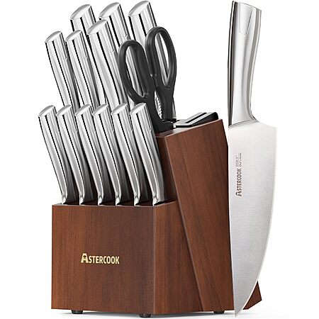 [Prime] 15-Piece Astercook Dishwasher Safe Stainless Steel Kitchen Knife Set w/ Storage Block & Built-in Sharpener $24.99 + Free Shipping